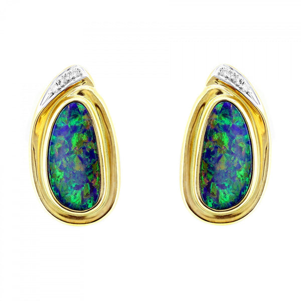 14ct yellow gold 4.81ct opal doublet & diamond stud earrings