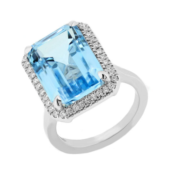 Platinum 12.72ct Swiss blue topaz & 0.40ct diamond cluster ring