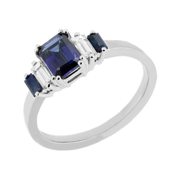 Platinum 1.49ct sapphire & 0.29ct diamond 5 stone ring