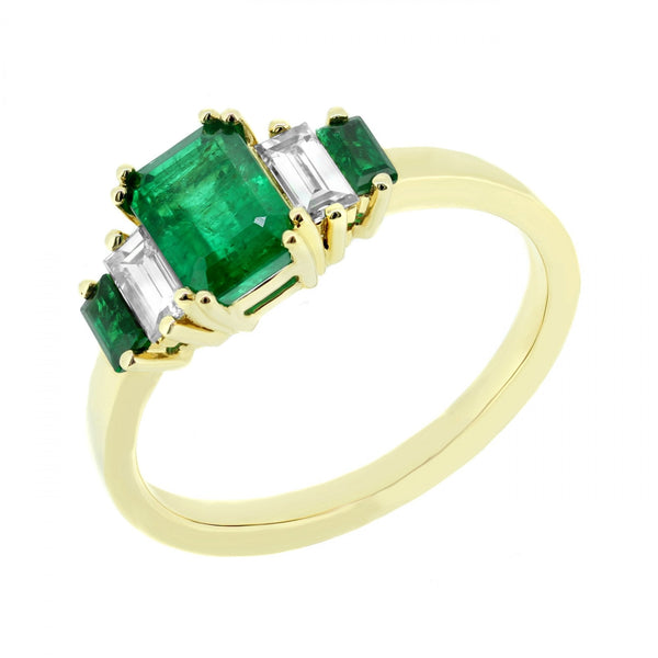 18ct yellow gold 1.36ct emerald & 0.30ct diamond 5 stone ring