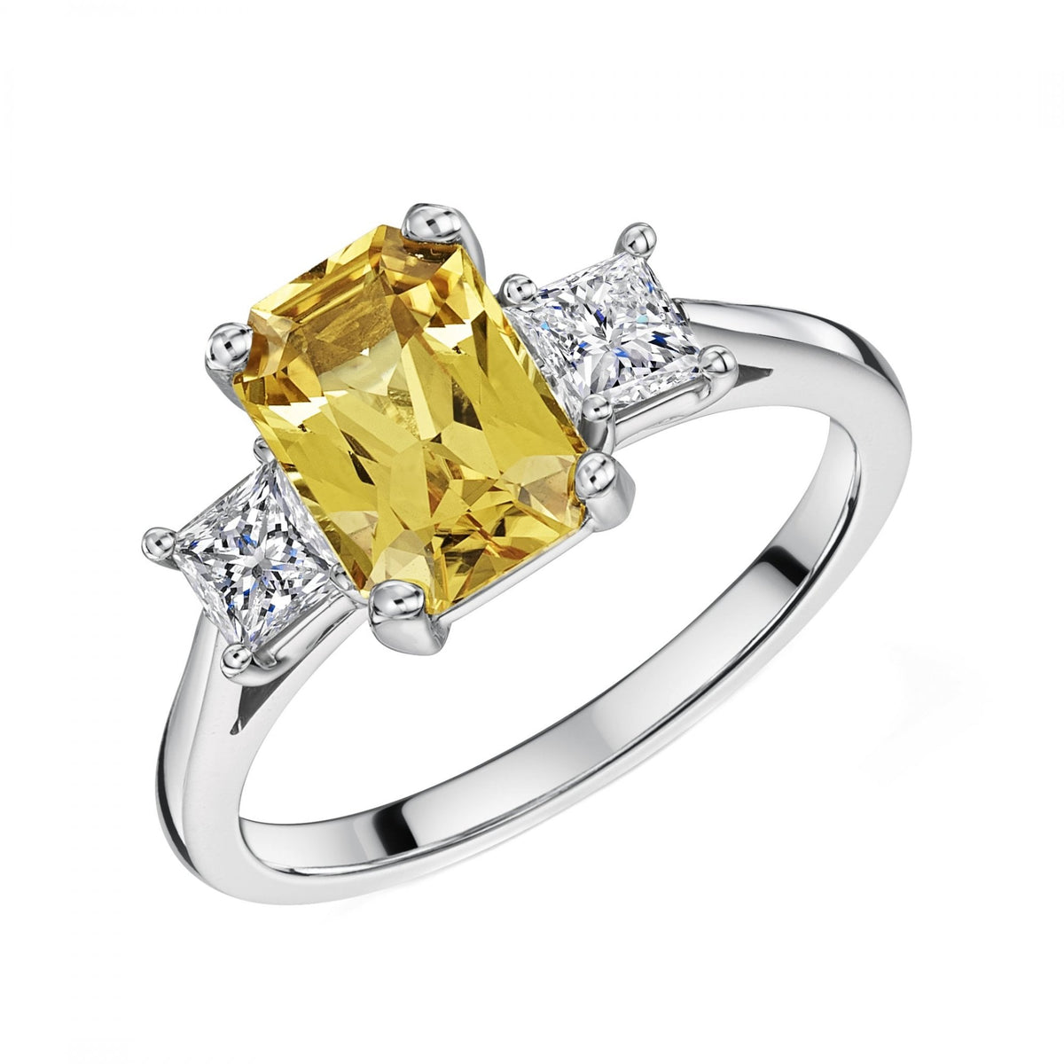 Platinum 2.09ct yellow sapphire & 0.49ct diamond 3 stone ring