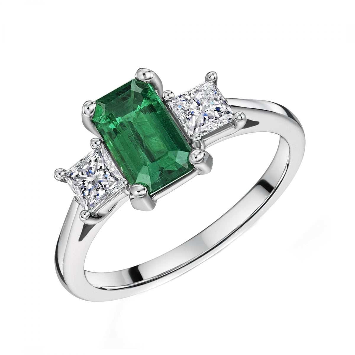 Platinum 1.62ct emerald & 0.50ct diamond 3 stone ring