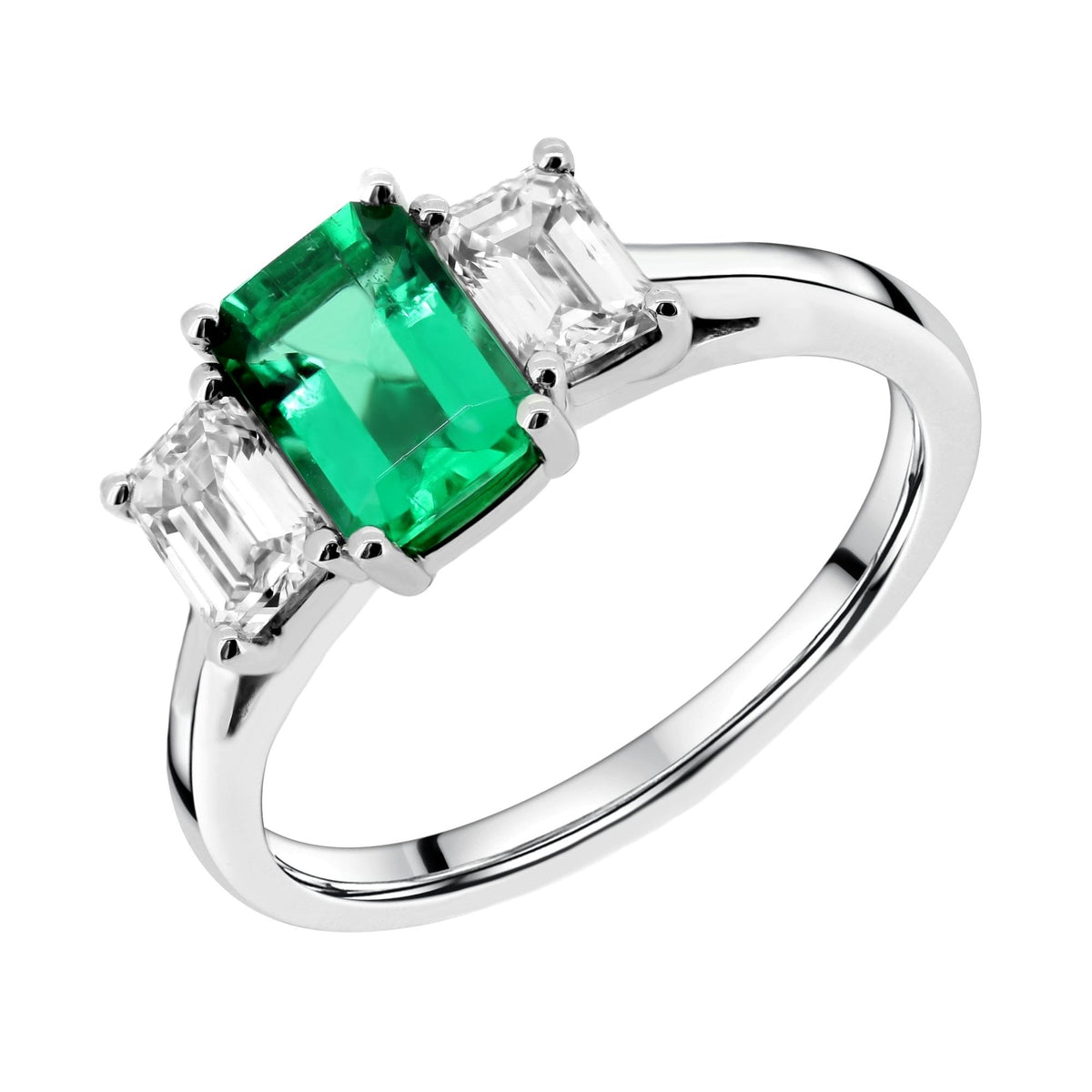 Platinum 0.98ct emerald & 0.66ct diamond 3 stone ring