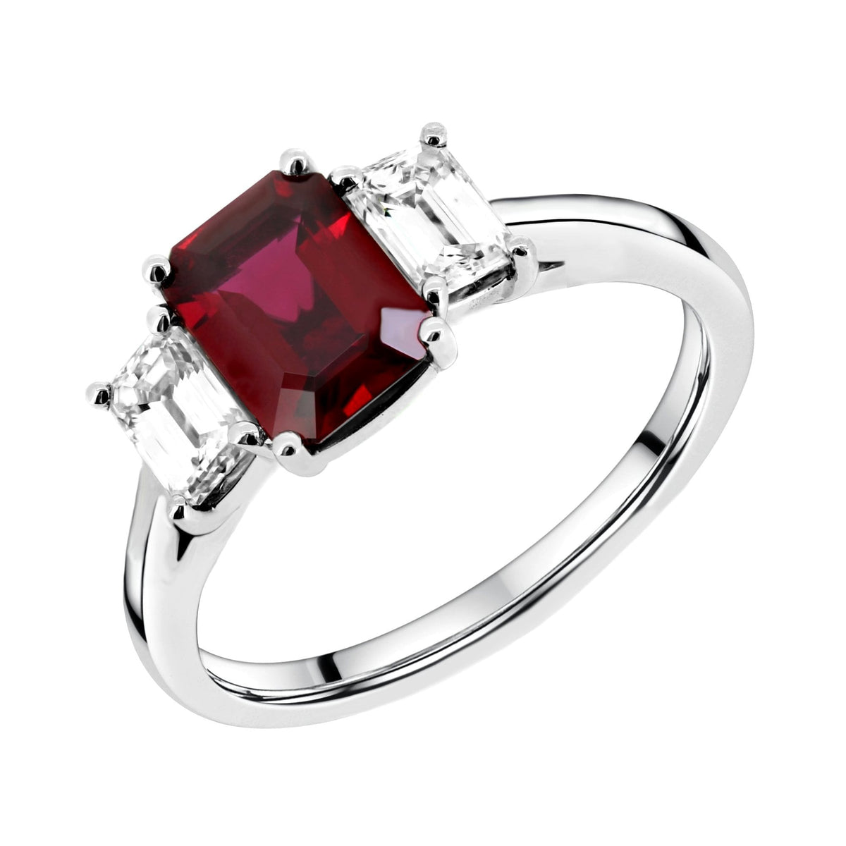 Platinum 1.40ct ruby & 0.80ct diamond 3 stone ring
