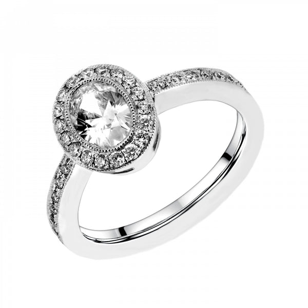 Platinum 0.70ct oval & 0.28ct round diamond Art Deco style rinng