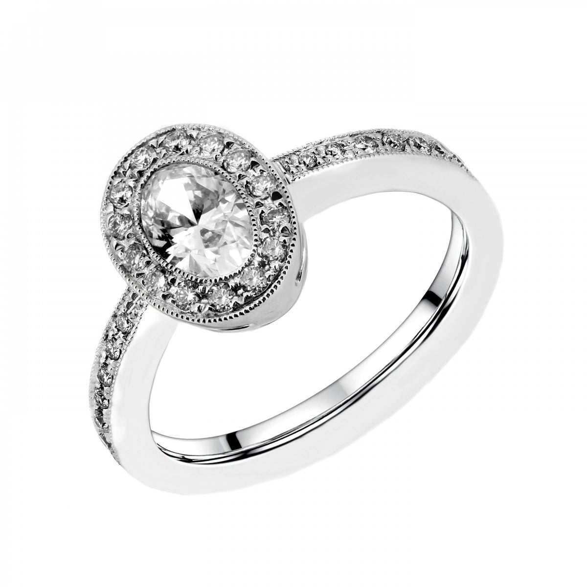 Platinum 0.50ct oval & 0.27ct round diamond Art Deco style ring