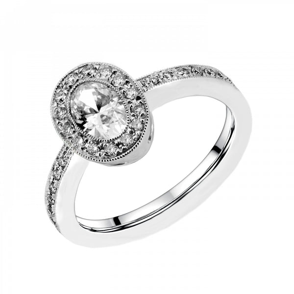Platinum 0.50ct oval & 0.27ct round diamond Art Deco style ring