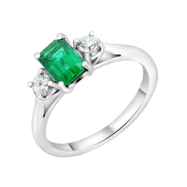 Platinum 0.96ct emerald & 0.30ct diamond 3 stone ring