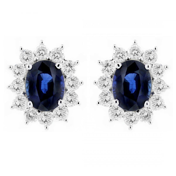 18ct white gold 4.95ct sapphire 2.02ct diamond cluster earrings