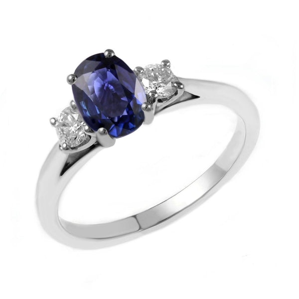 18ct yellow gold 1.35ct sapphire & 0.54ct diamond 3 stone ring