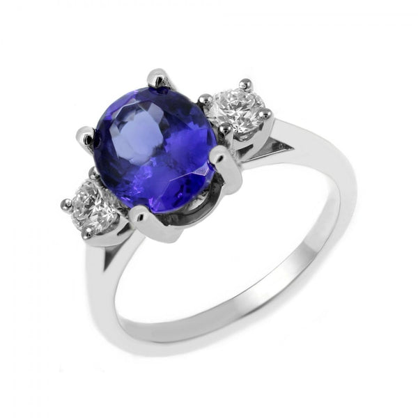 Platinum 2.12ct tanzanite & 0.40ct diamond 3 stone ring