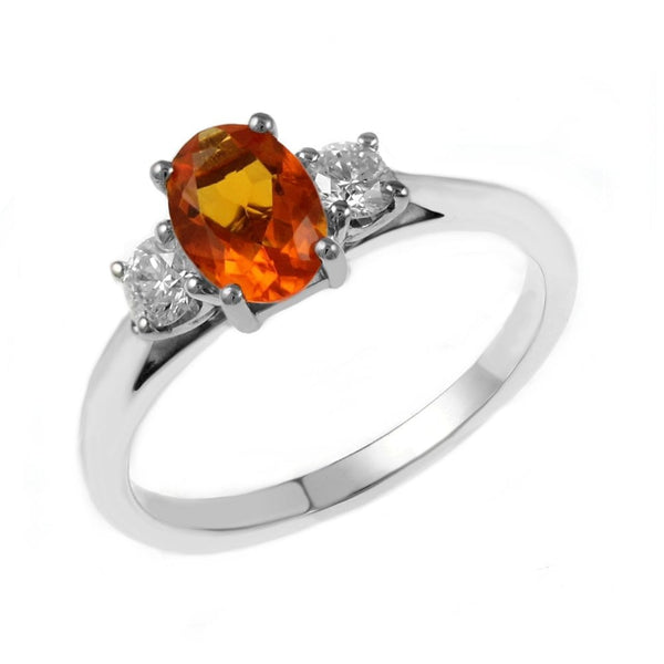 Platinum 1.10ct manderin garnet & 0.25ct diamond 3 stone ring