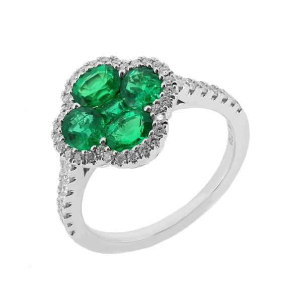 18ct white gold 1.24ct emerald & 0.37ct diamond ring