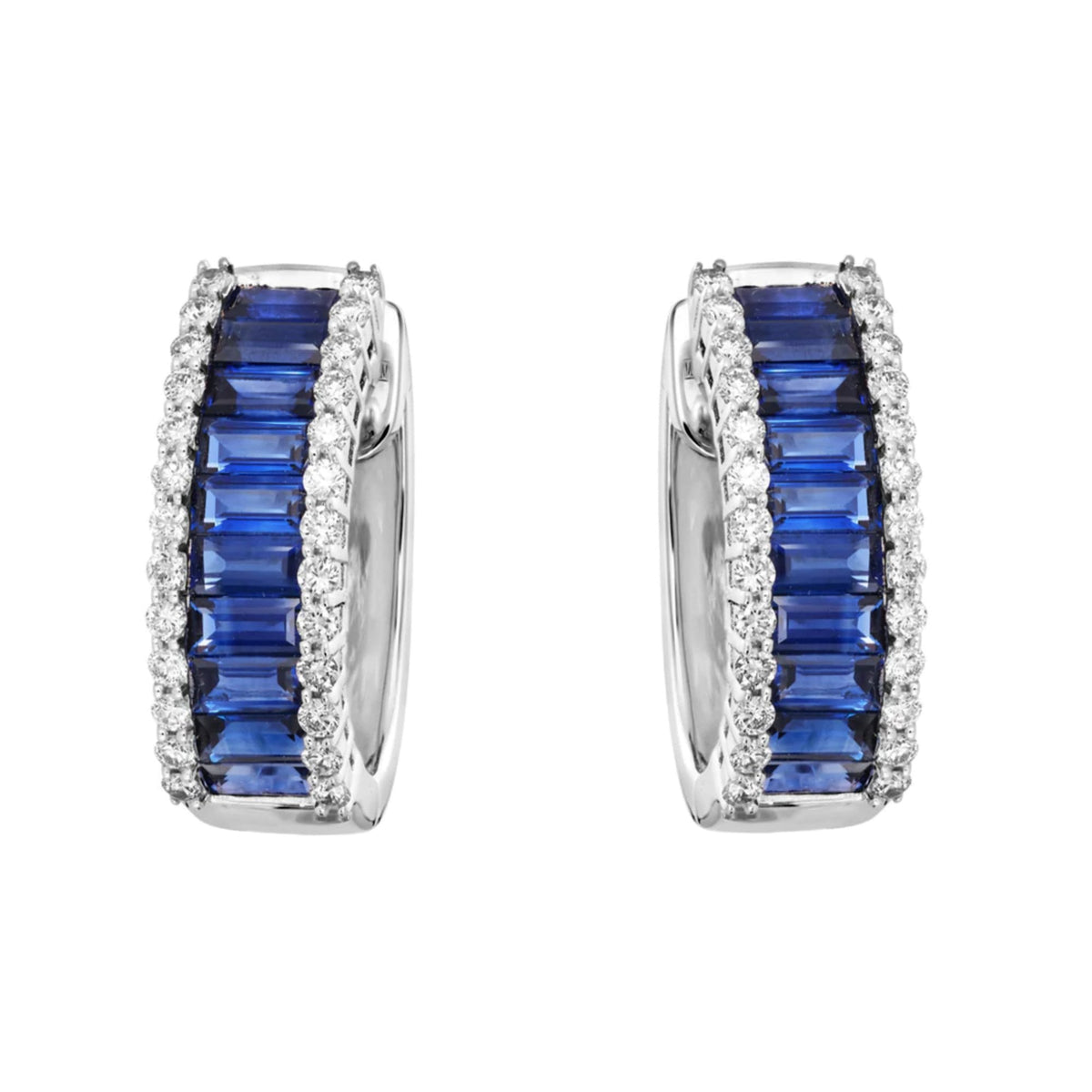 18ct white gold 2.19ct sapphire & 0.46ct diamond hoop earrings