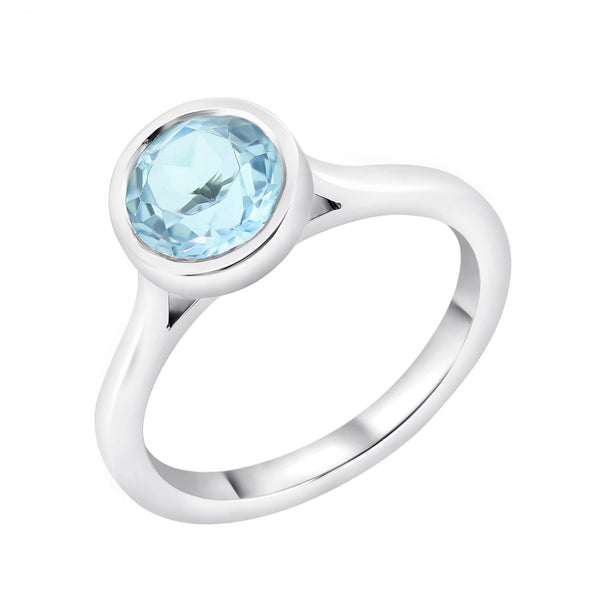 Platinum 1.77ct round blue topaz ring
