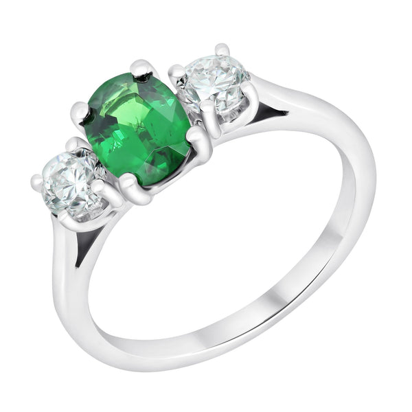 Platinum 1.44ct tsavourite garnet & 0.45ct diamond 3 stone ring