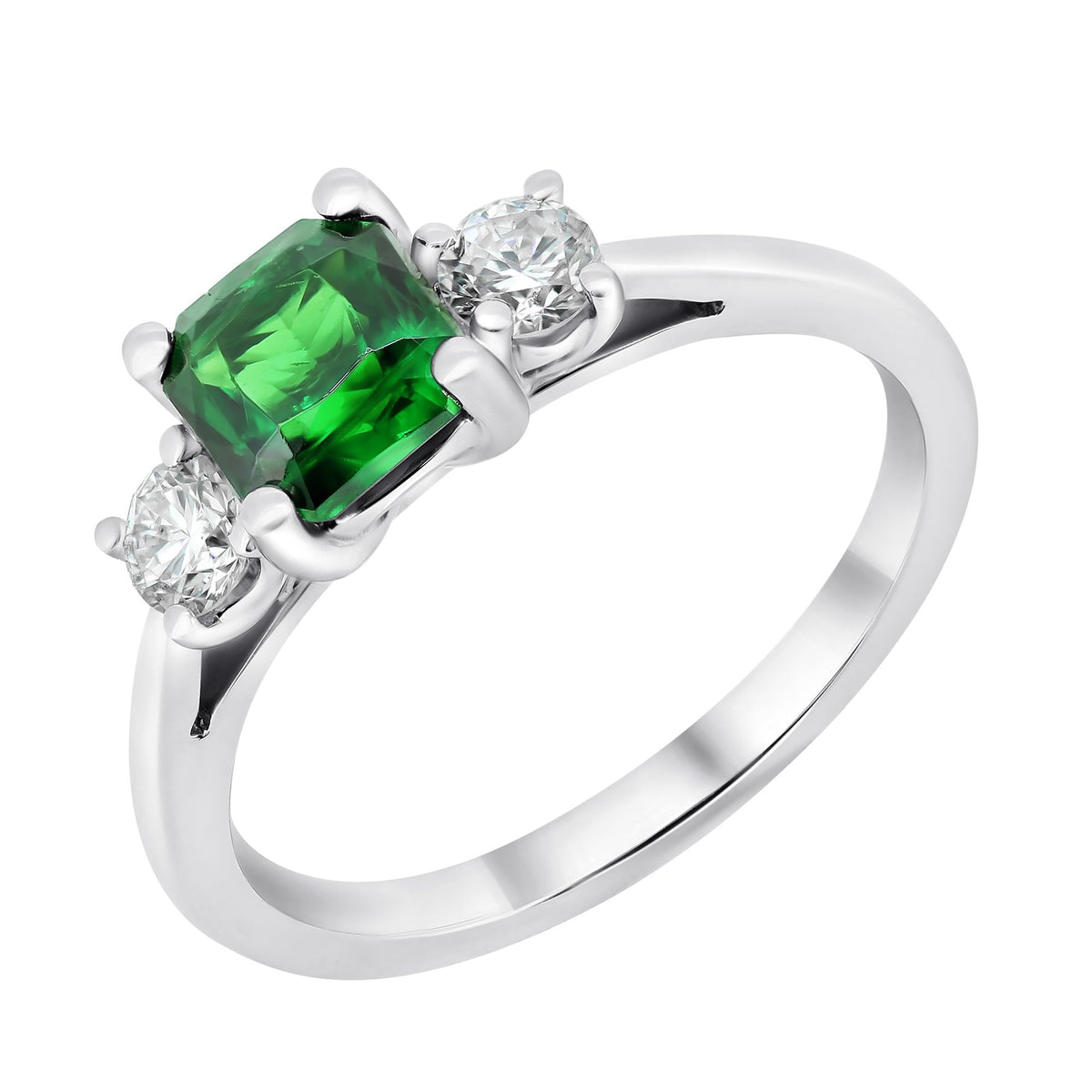Platinum 1.16ct tsavourite garnet & 0.31ct diamond 3 stone ring