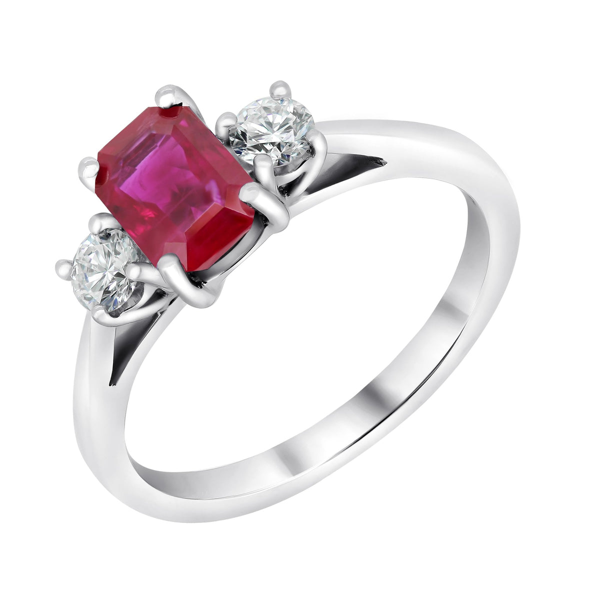 Platinum 1.04ct ruby & 0.30ct diamond 3 stone ring