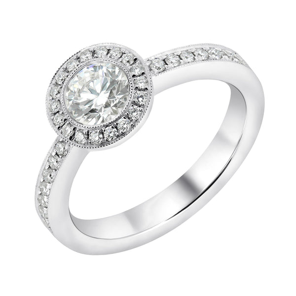 Platinum 0.70ct G VS1 GIA round brilliant cut diamond halo ring