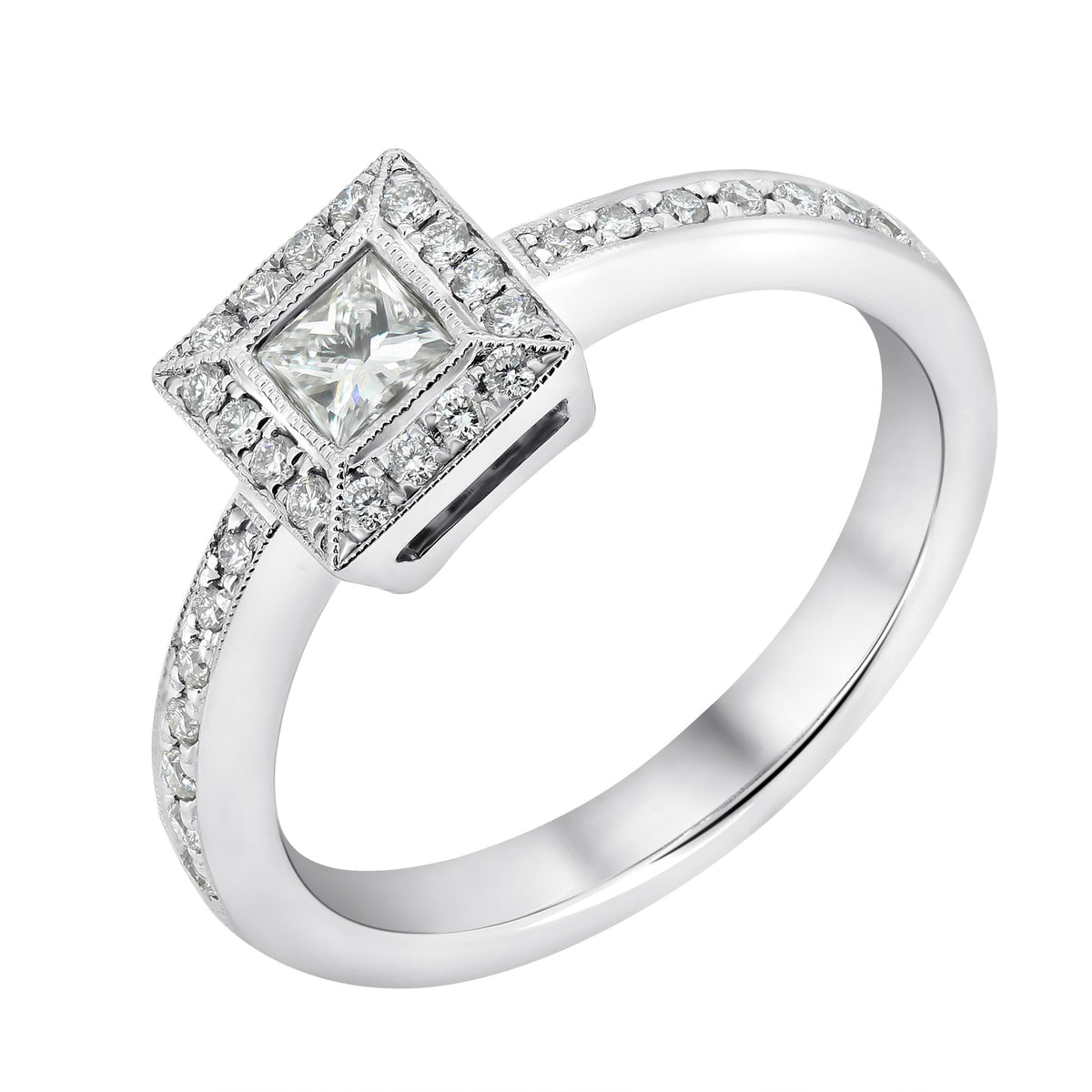Platinum 0.31ct princess cut diamond Art Deco style cluster ring