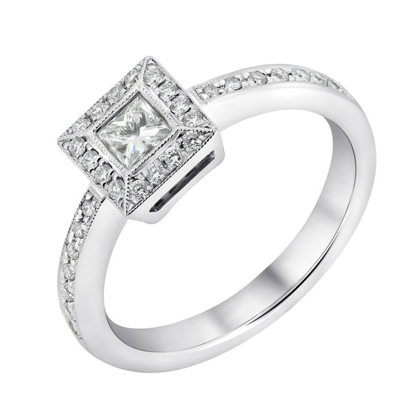 Platinum 0.31ct princess cut diamond Art Deco style cluster ring
