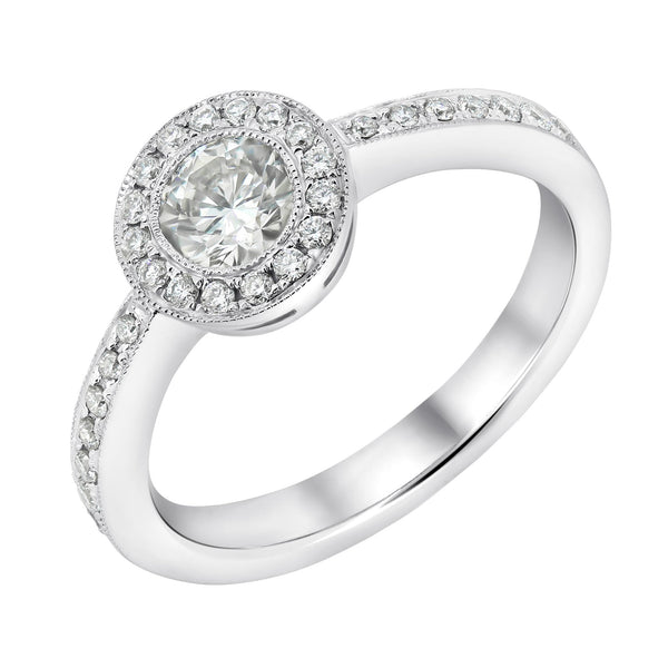 Platinum 0.50ct round brilliant cut diamond halo ring