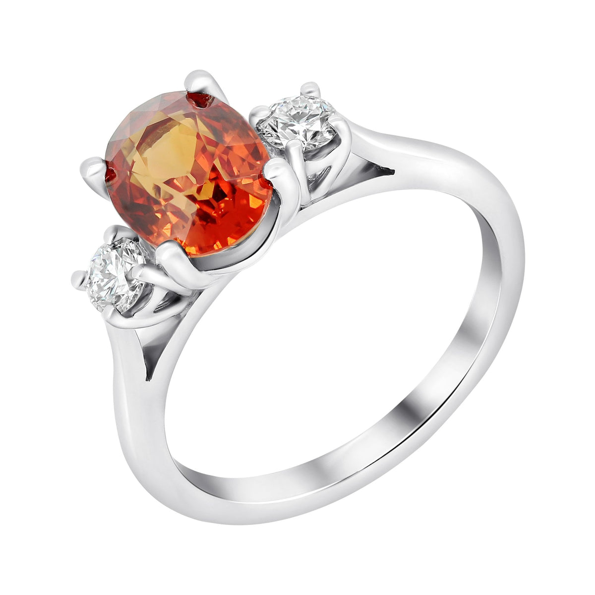 Platinum 2.63ct orange sapphire & 0.45ct diamond 3 stone ring