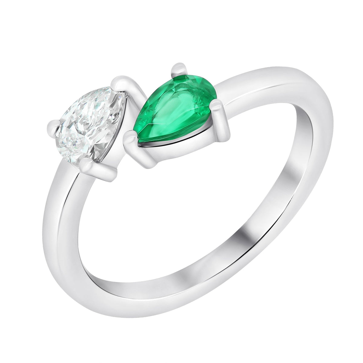 Platinum 0.34ct emerald & 0.35ct diamond 2 stone ring