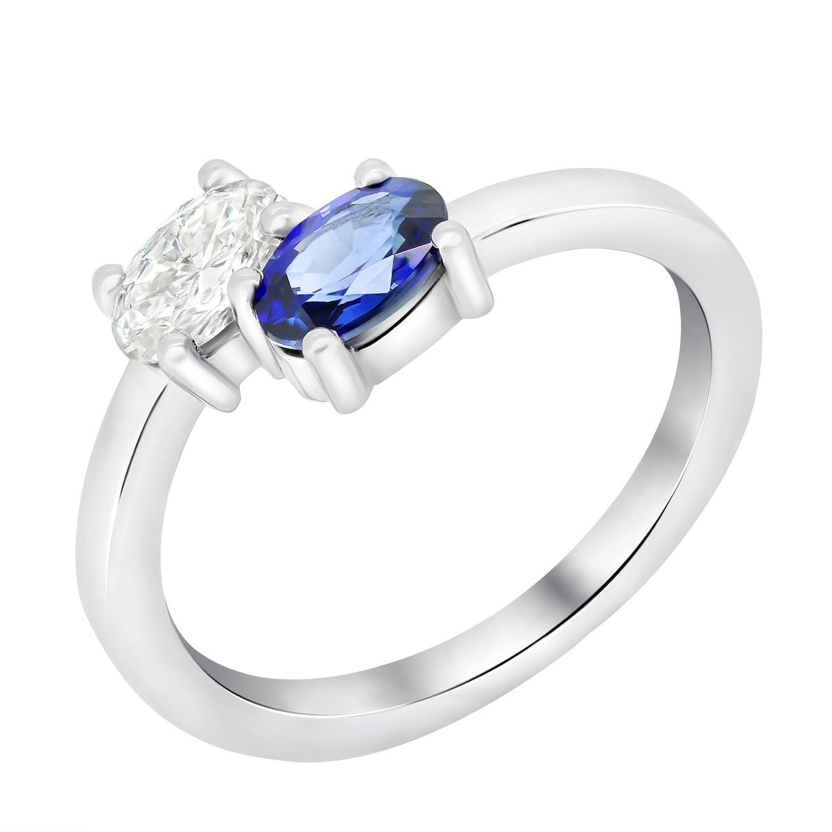 Platinum 0.57ct sapphire & 0.40ct diamond 2 stone ring