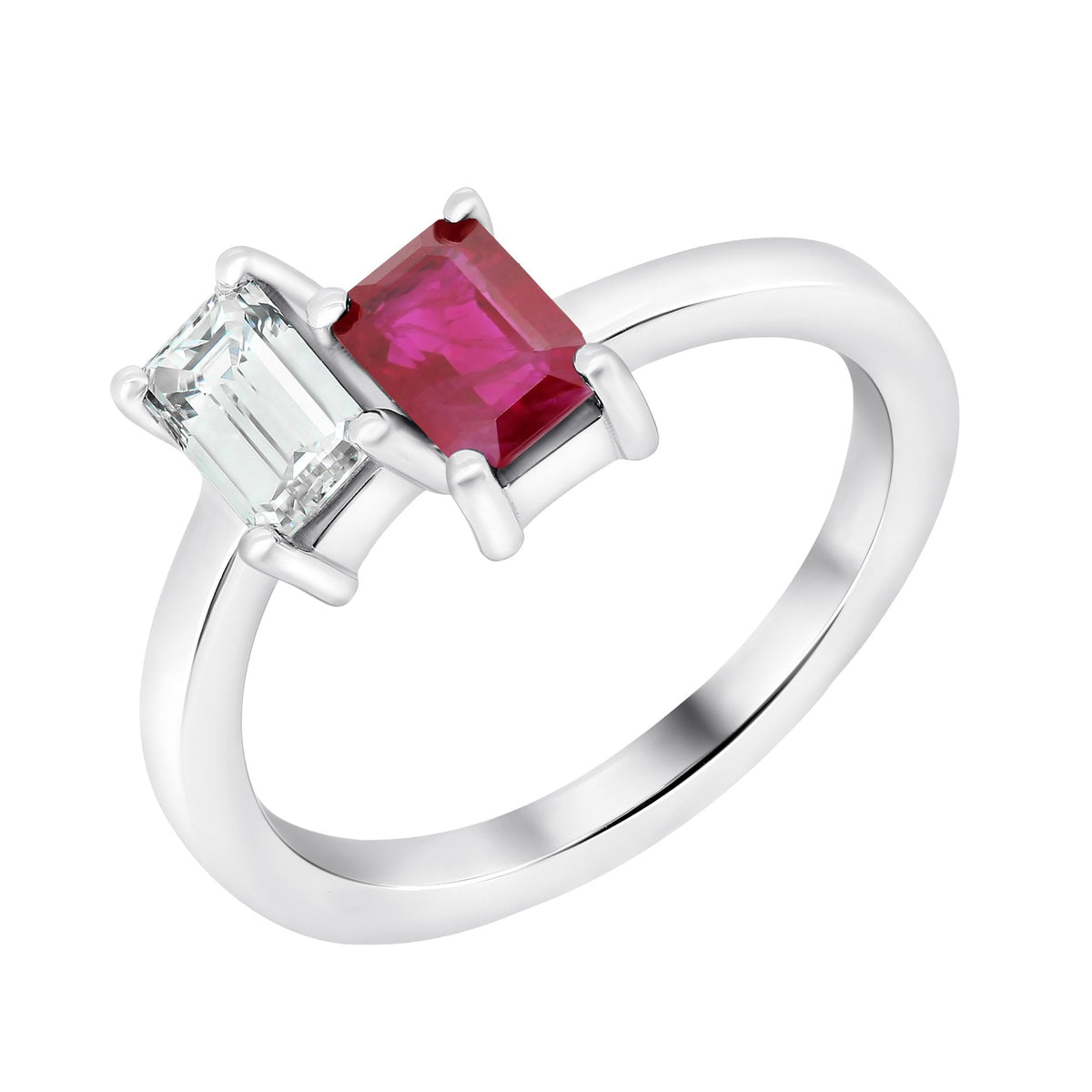 Platinum 0.73ct ruby & 0.50ct diamond 2 stone ring