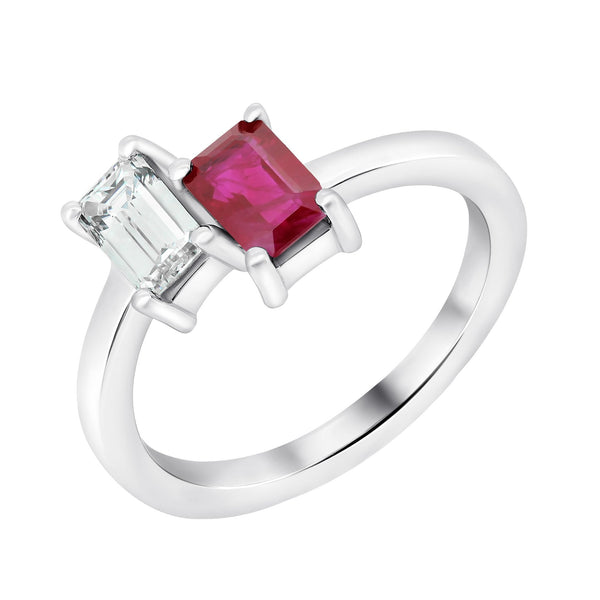 Platinum 0.73ct ruby & 0.50ct diamond 2 stone ring