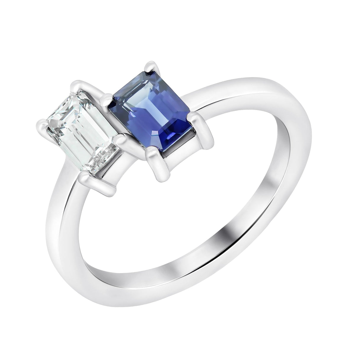 Platinum 0.61ct sapphire & 0.55ct diamond 2 stone ring