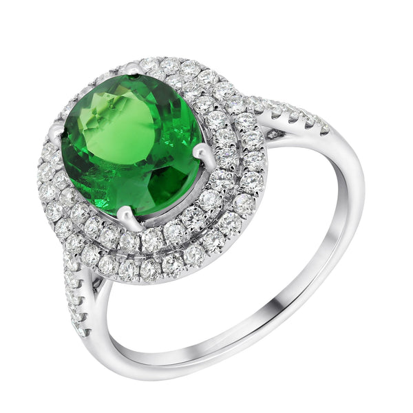 18ct white gold 3.10ct tsavorite garnet & 0.72ct diamond ring