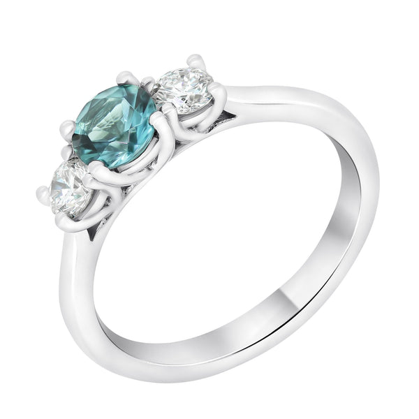 Platinum 0.50ct mint tourmaline & 0.32ct diamond 3 stone ring