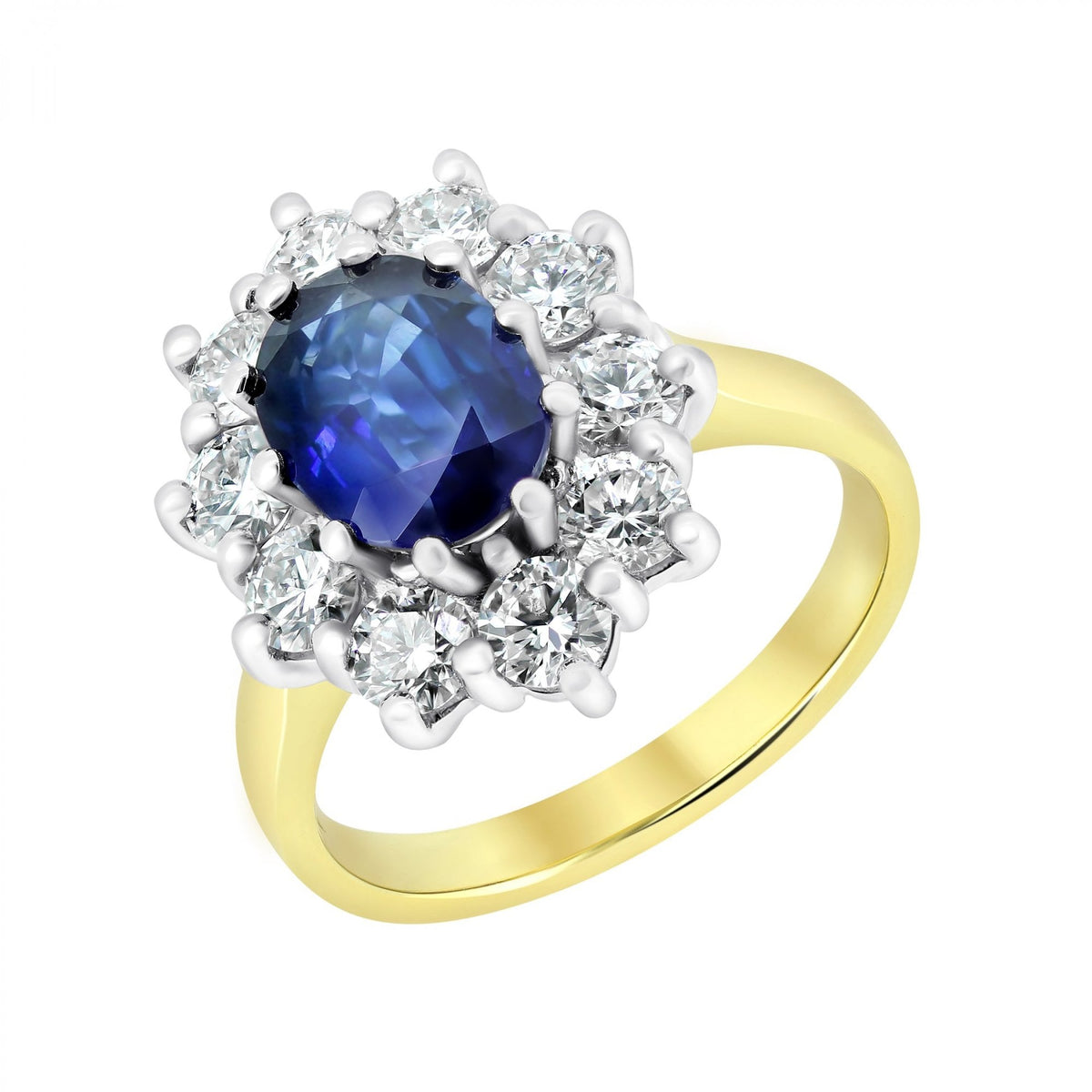 18ct yellow gold 1.67ct sapphire & 1.41ct diamond cluster ring