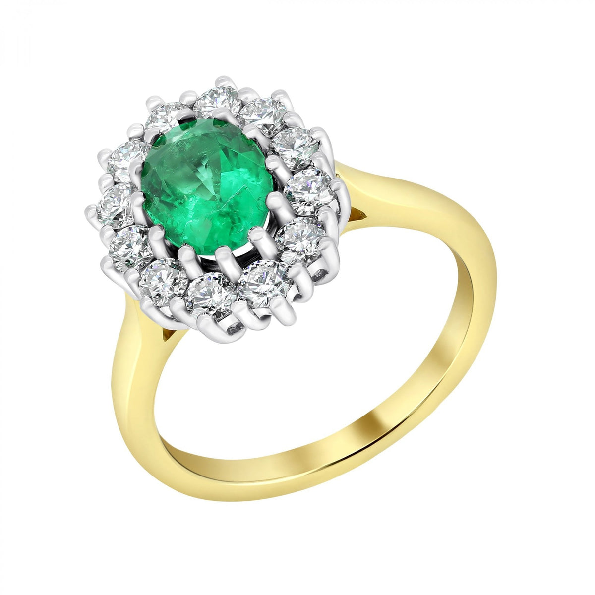 18ct yellow gold 1.07ct emerald & 0.70ct diamond cluster ring