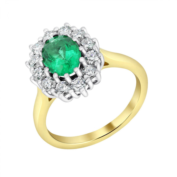18ct yellow gold 1.07ct emerald & 0.70ct diamond cluster ring