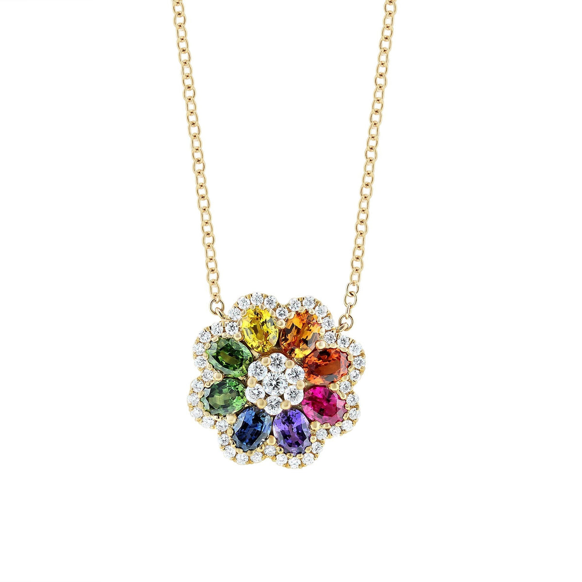 18ct rose gold 1.66ct multi sapphire & 0.34ct diamond pendant