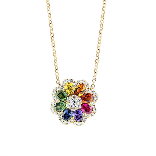 18ct rose gold 1.66ct multi sapphire & 0.34ct diamond pendant