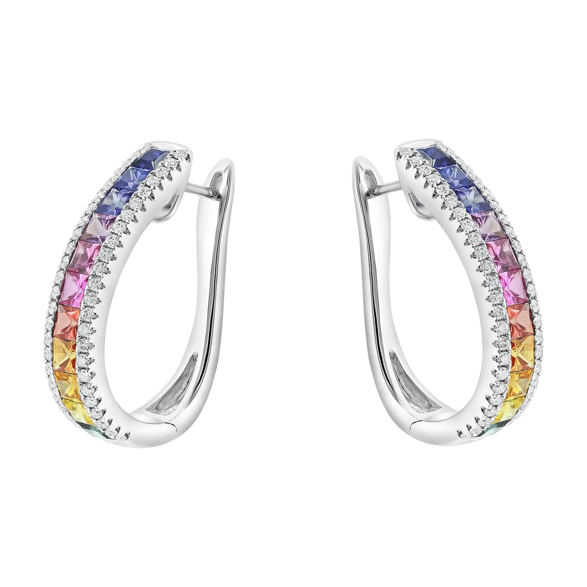 18ct white gold 2.78ct multi sapphire & 0.58ct diamond earrings
