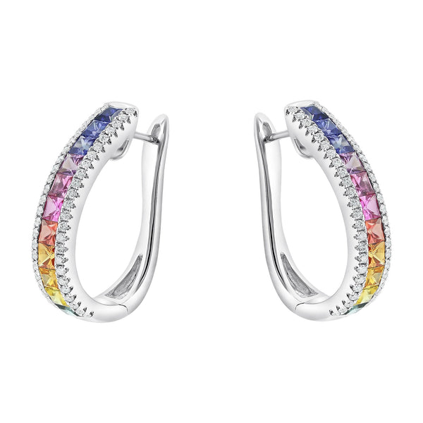 18ct white gold 2.78ct multi sapphire & 0.58ct diamond earrings