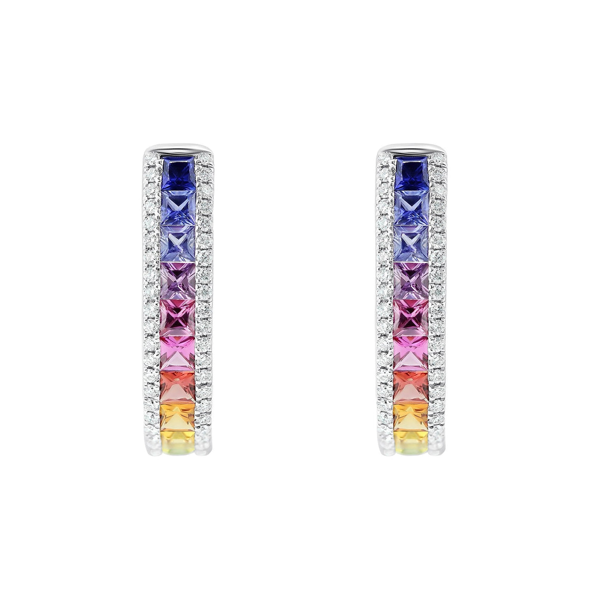 18ct white gold 2.78ct multi sapphire & 0.58ct diamond earrings