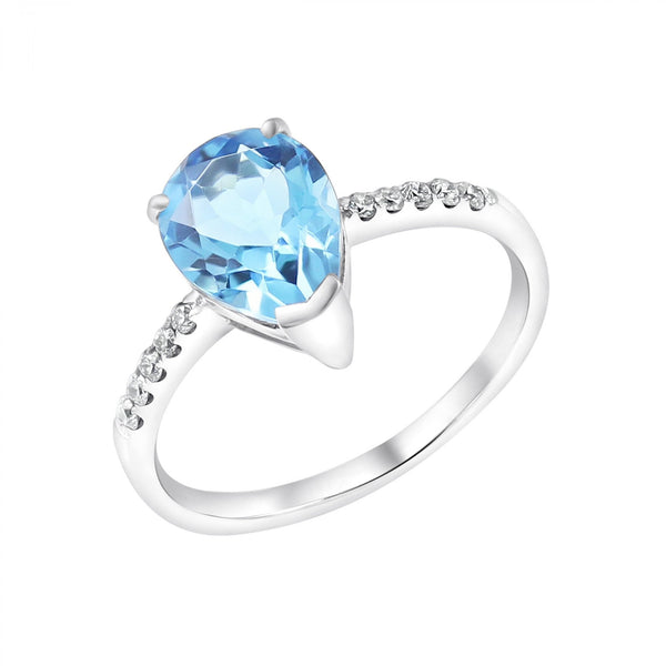 18ct white gold 2.17ct blue topaz & 0.10ct diamond ring