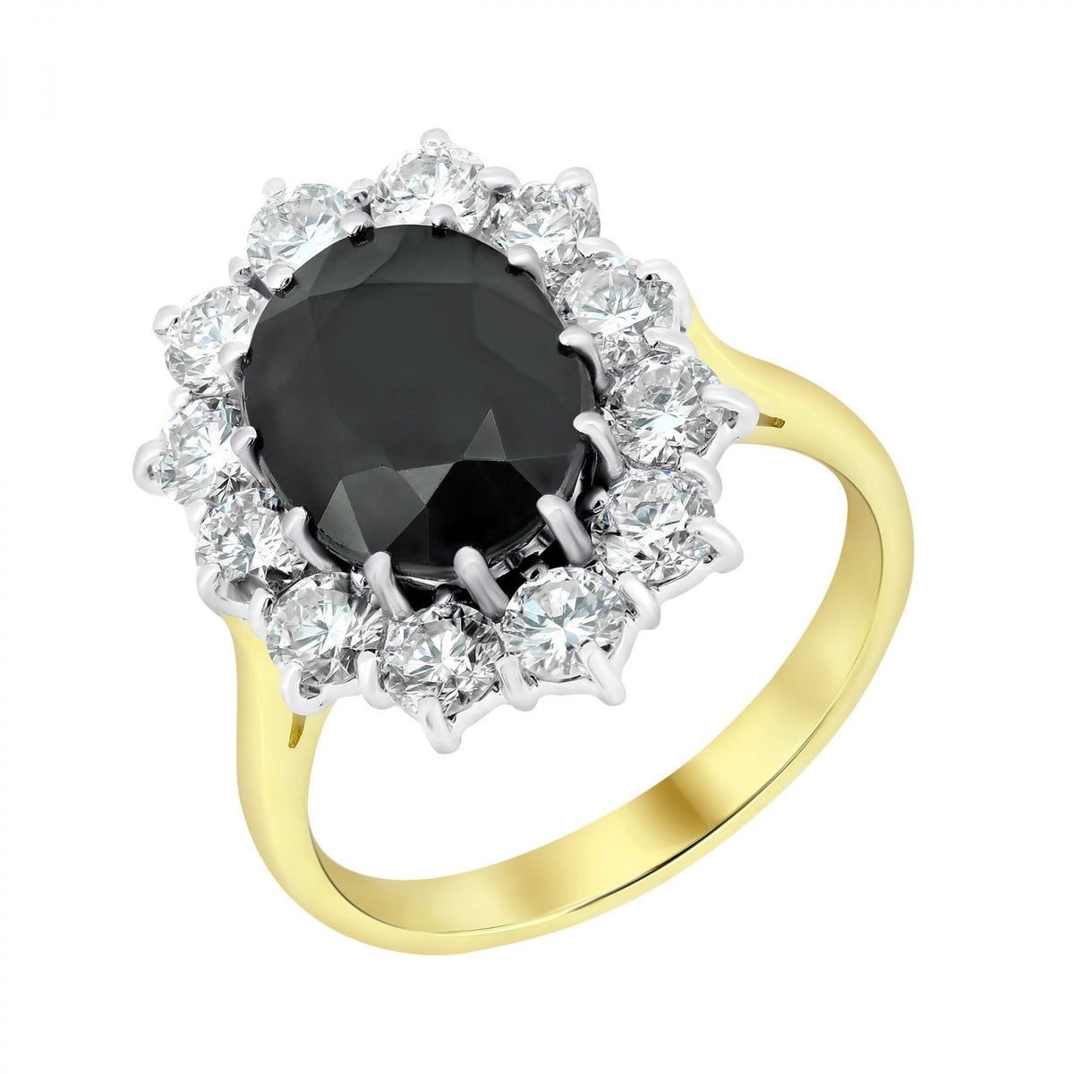 18ct yellow gold 5.91ct sapphire & 1.78ct diamond cluster ring