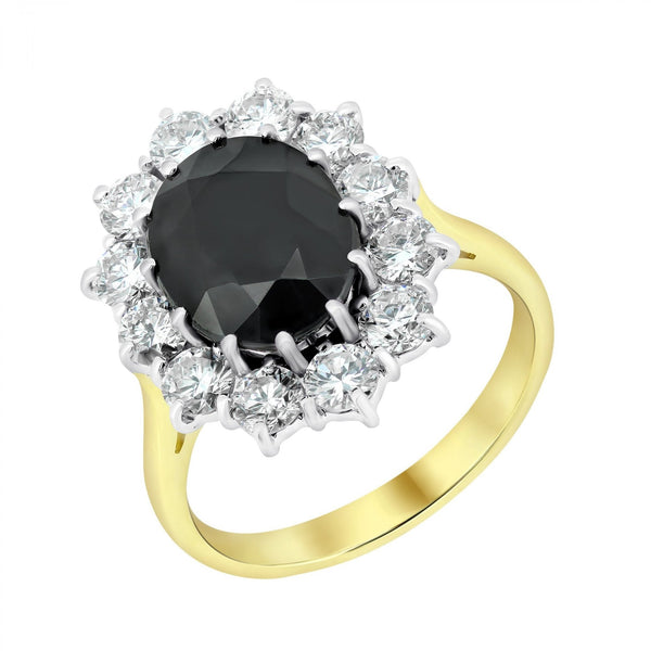 18ct yellow gold 5.91ct sapphire & 1.78ct diamond cluster ring