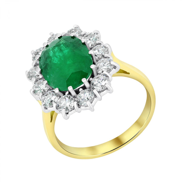 18ct yellow gold 3.67ct emerald & 1.73ct diamond cluster ring