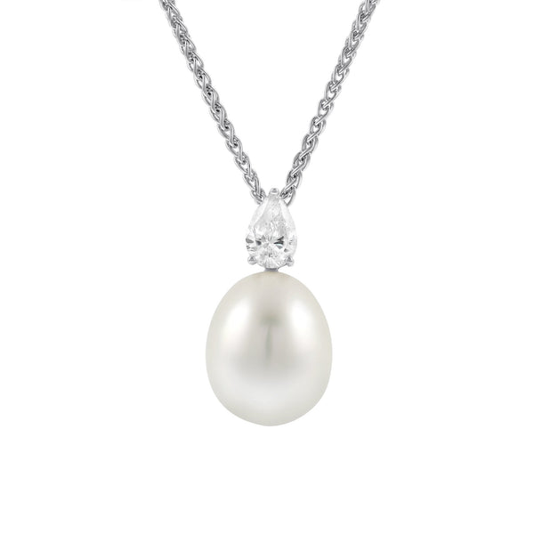18ct white gold 13.4mm South Sea pearl & 0.80ct diamond pendant