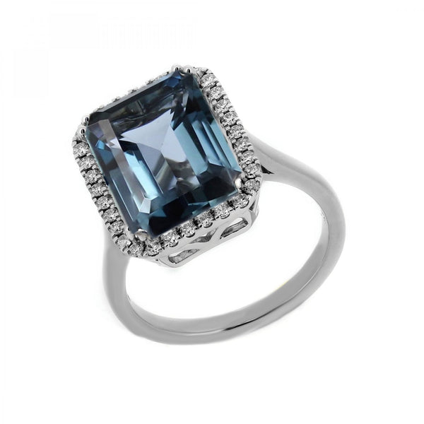 18ct white gold 9.08ct London blue topaz & 0.37ct diamond ring