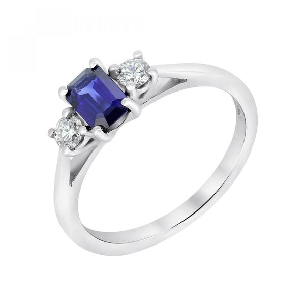 Platinum 0.61ct sapphire & 0.20ct diamond 3 stone ring