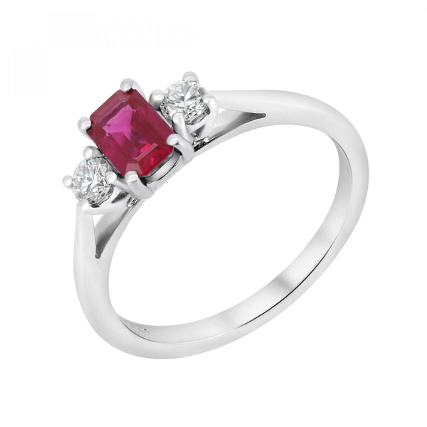 Platinum 0.60ct ruby & 0.20ct diamond 3 stone ring